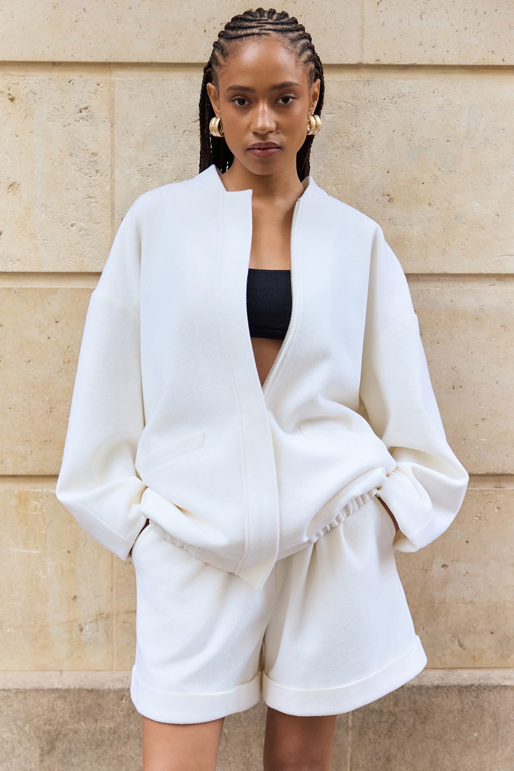 Lina Virgin Wool Bomber Jacet White