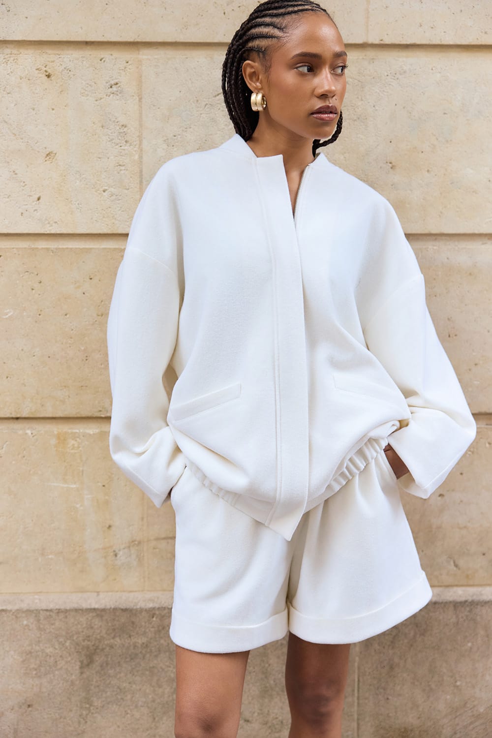 Lina Virgin Wool Bomber Jacet White