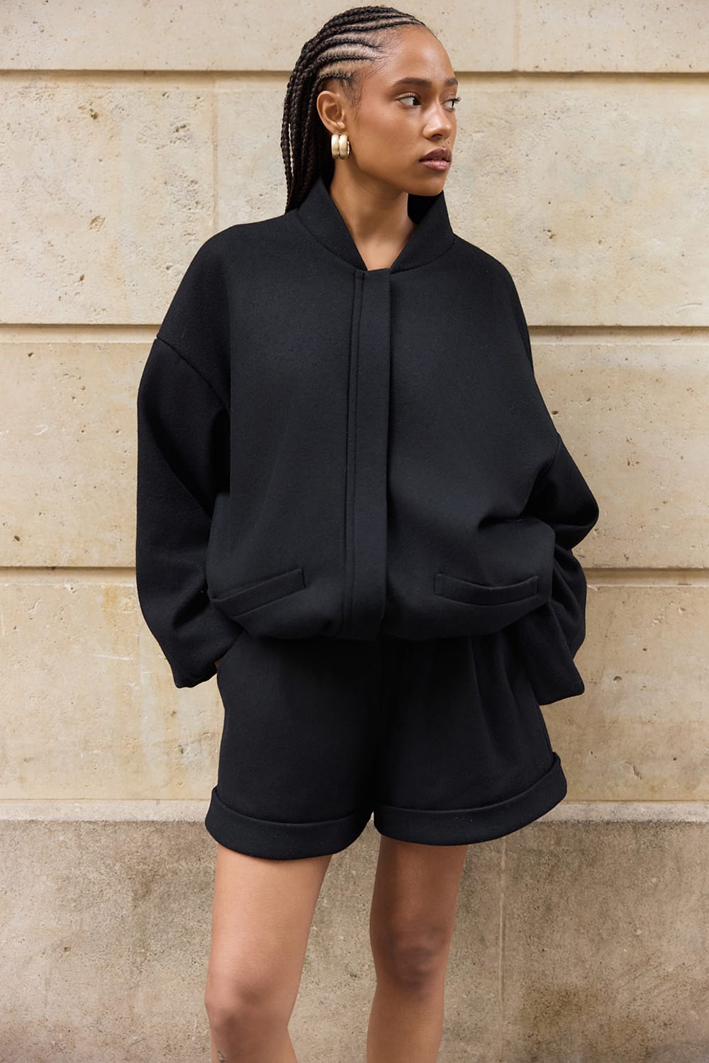 Lina Virgin Wool Bomber Jacet Black