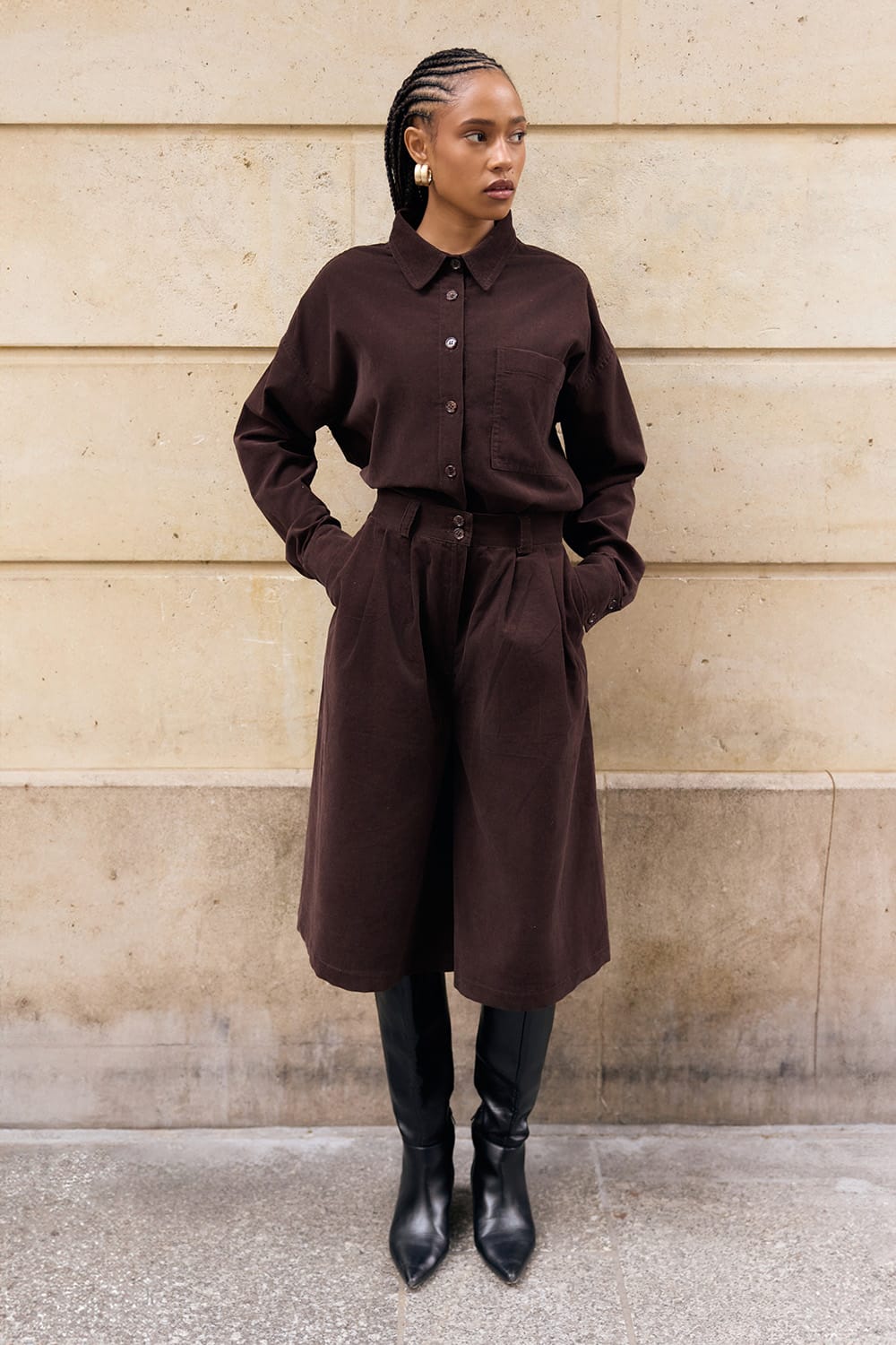 Lou Dark Brown Bermuda Pants